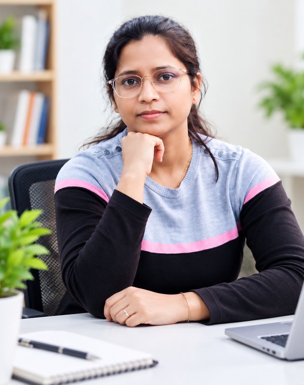 Dr. Kadambini Rout at her desk